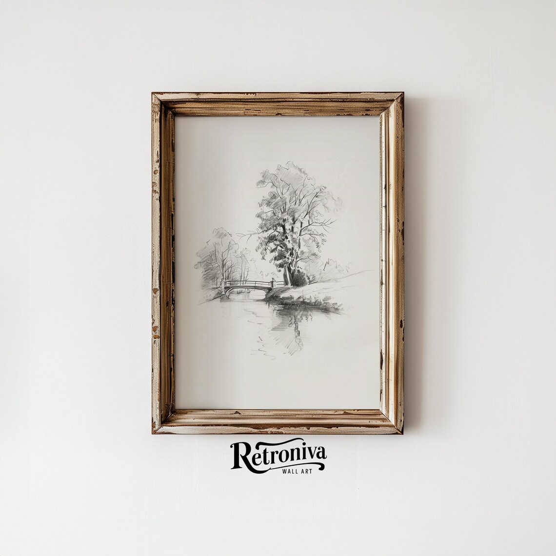 Countryside Bridge Landscape Vintage Sketch Art Print - Image 5