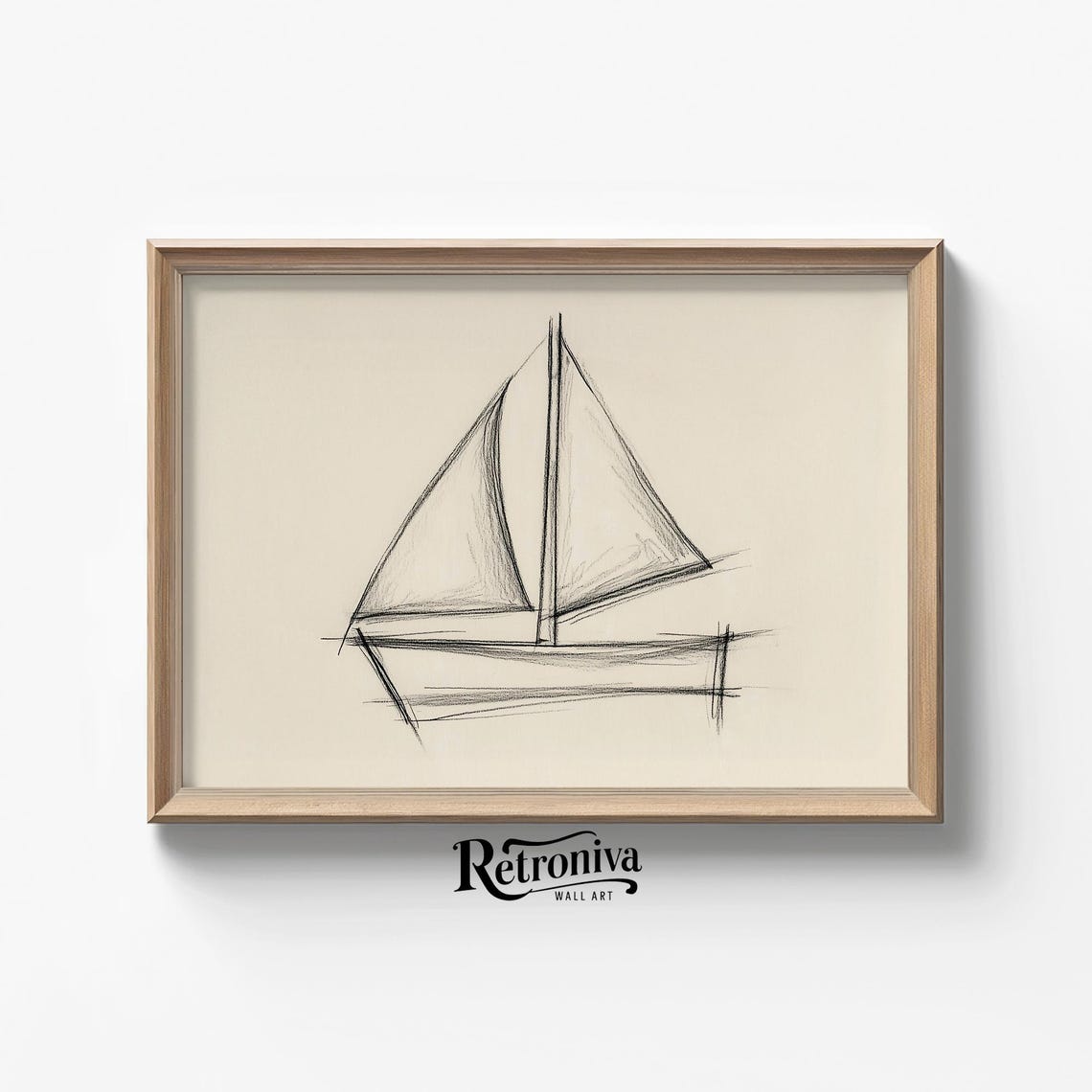 Minimalist Sailboat Pencil Sketch Vintage Nursery Coastal Poster