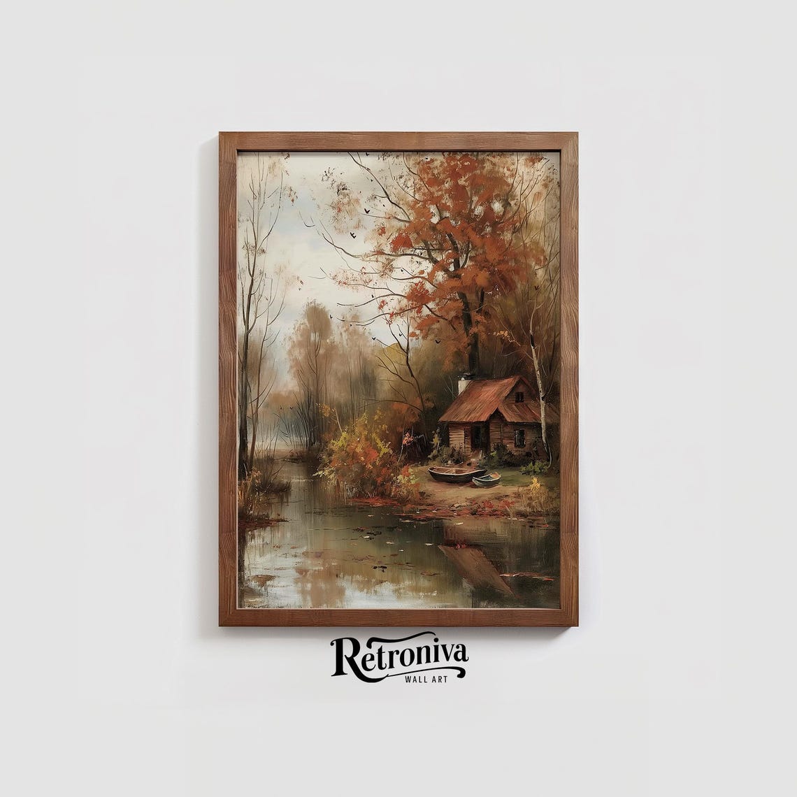 Autumn Riverside Cabin Vintage Fall Landscape Oil Painting Poster - Image 4