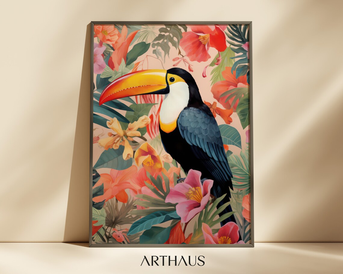Eclectic Toucan Art Print, Elegant Tropical Bird Decor