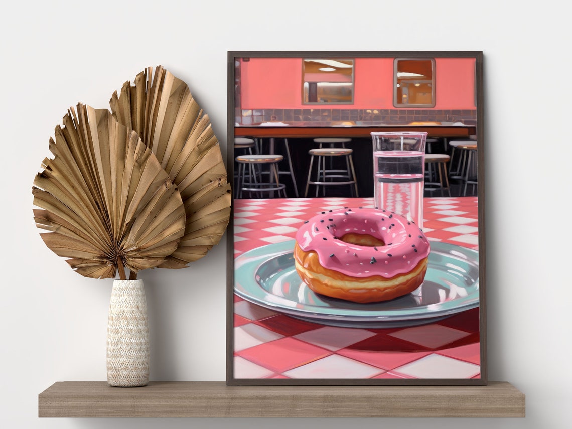 Pink Glazed Donut Retro Diner Pop Art Kitchen Wall Decor Print - Image 2