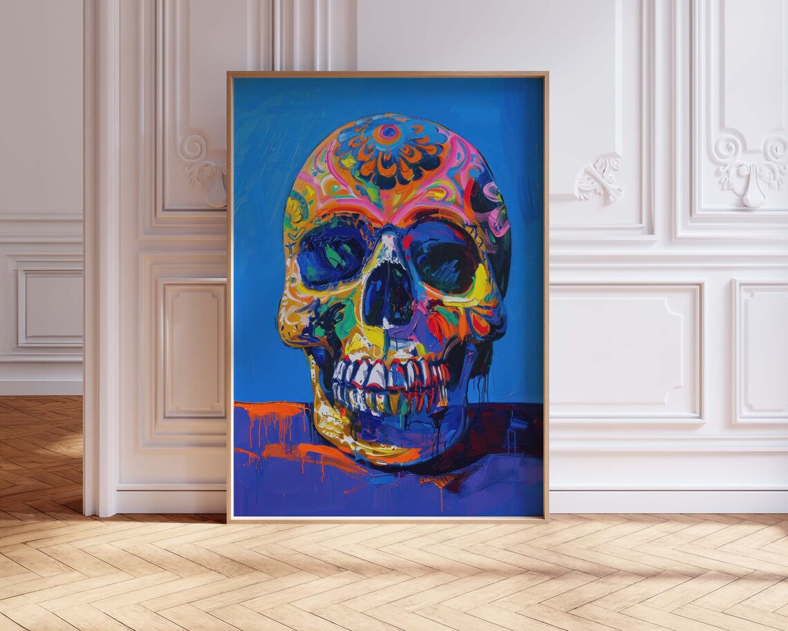 Colorful Sugar Skull Day of the Dead Folk Art Wall Decor Poster - Image 3
