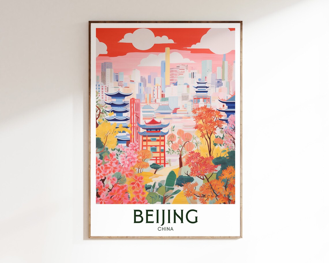 Beijing Vintage Travel Poster, China City Art Print