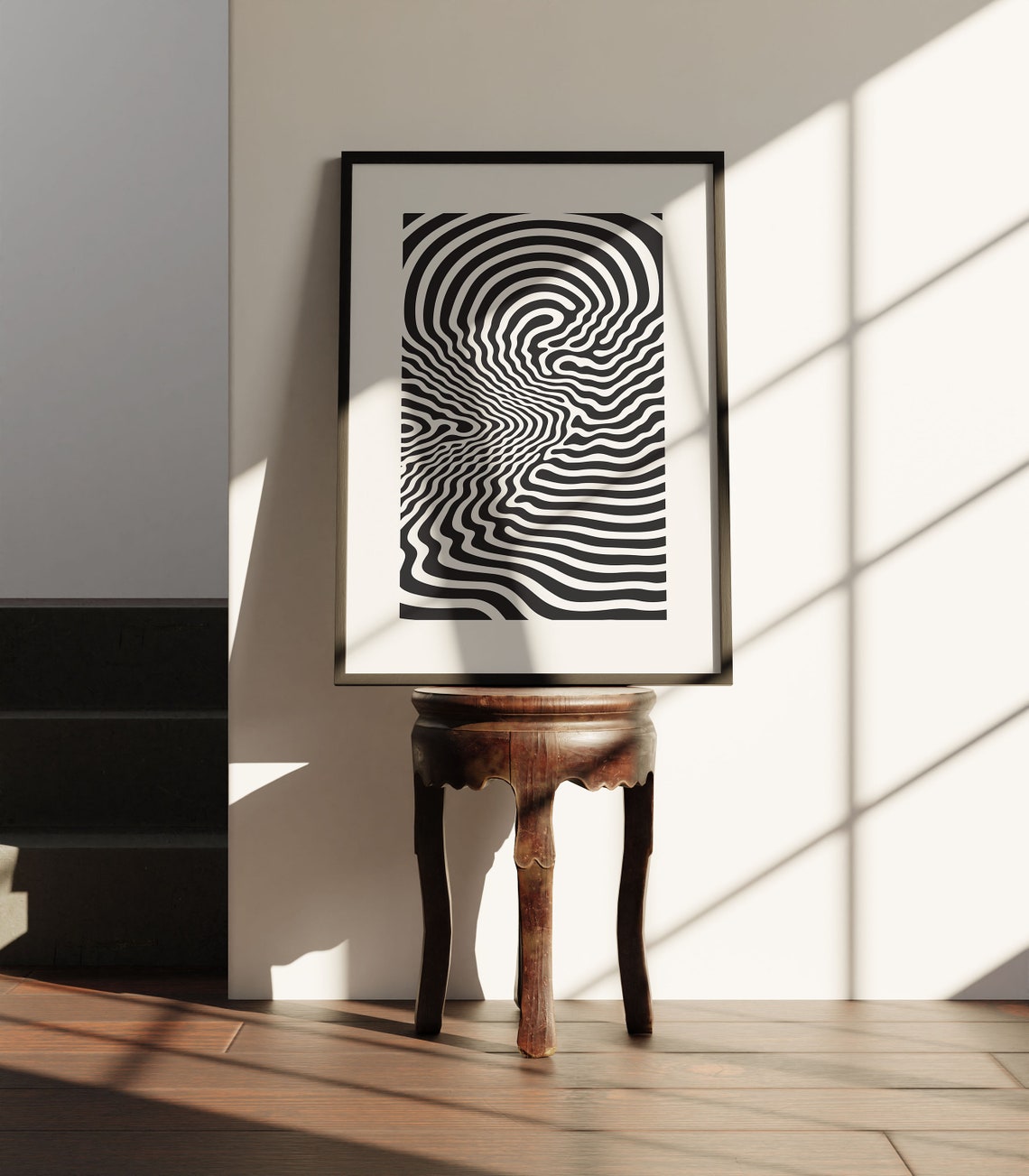 Black And White Fingerprint Flow Line Optical Art Print Design - Image 3