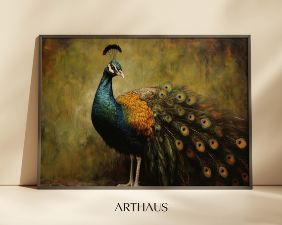 Peacock Dark Academia Print Moody Gothic Wall Art 19th Century Oil Painting Vintage Instant
