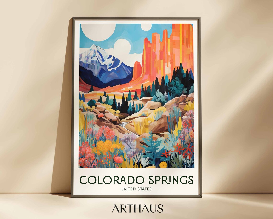 Colorado Springs Retro Travel Poster, Maximalist Print