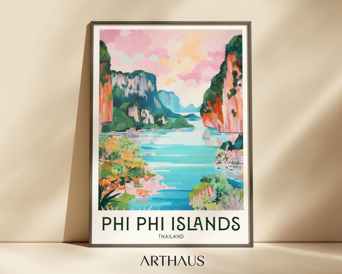 Phi Phi Islands Thailand Turquoise Bay Limestone Cliffs Travel Poster