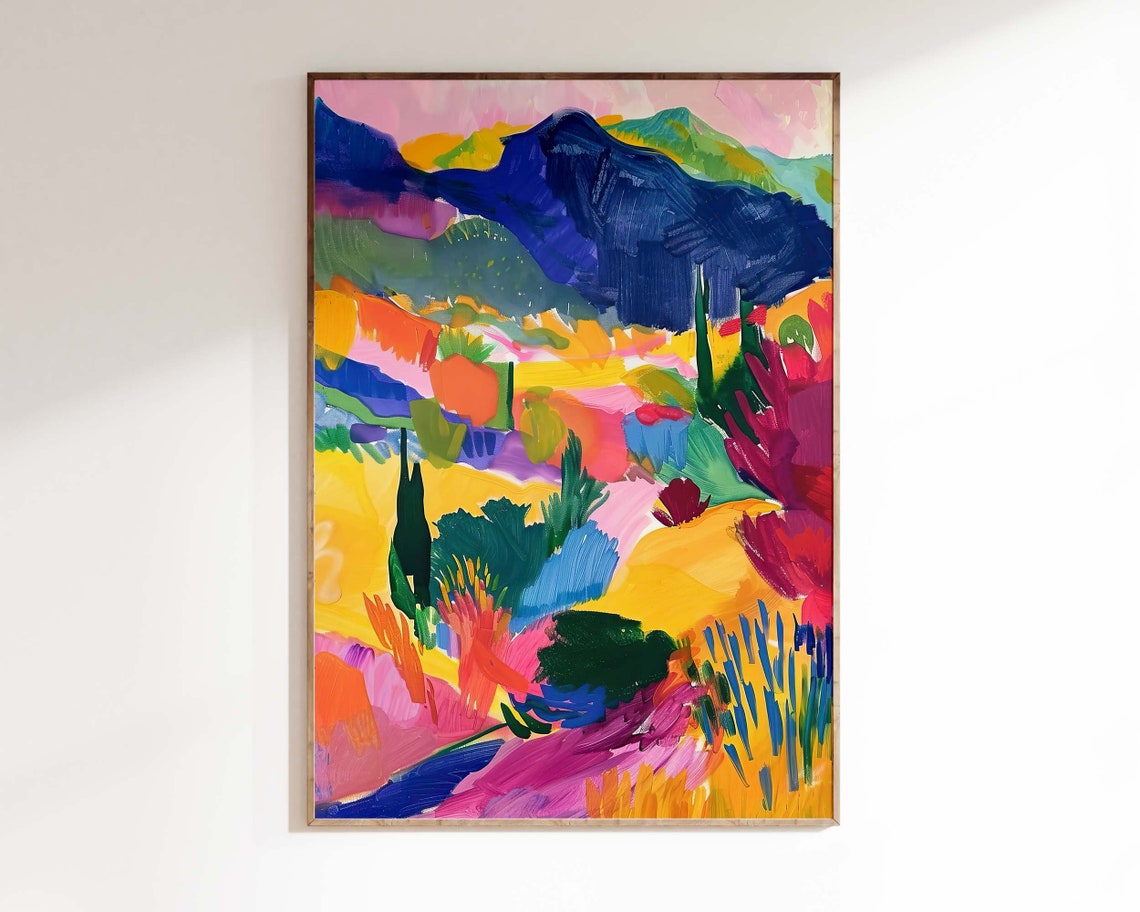 Fauvist Abstract Mountain Landscape Bold Color Brushstrokes Print - Image 3