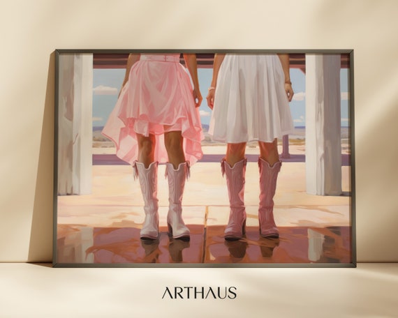 Retro Wall Art Girly Western Wall Art Pink Apartment Painting