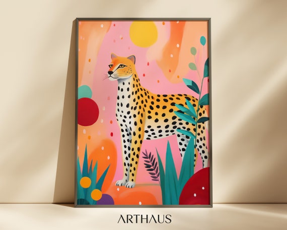 Cheetah Wall Art Pink Leopard Art Print Boho Home Decor Pink Wall Art Minimal Cheetah Art Animal Poster Trendy Wall Art