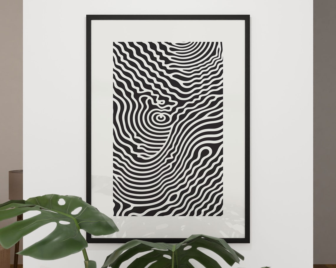 Black And White Topographic Contour Line Art Print For Walls - Image 3