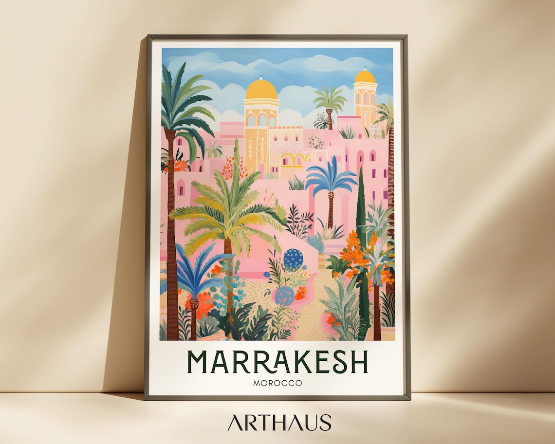 Marrakesh Vintage Travel Poster, Morocco City View
