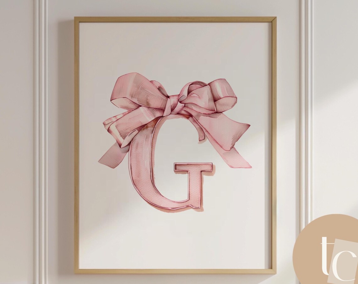 Blush Pink Watercolor Letter G Ribbon Bow Nursery Initial Adored Poster