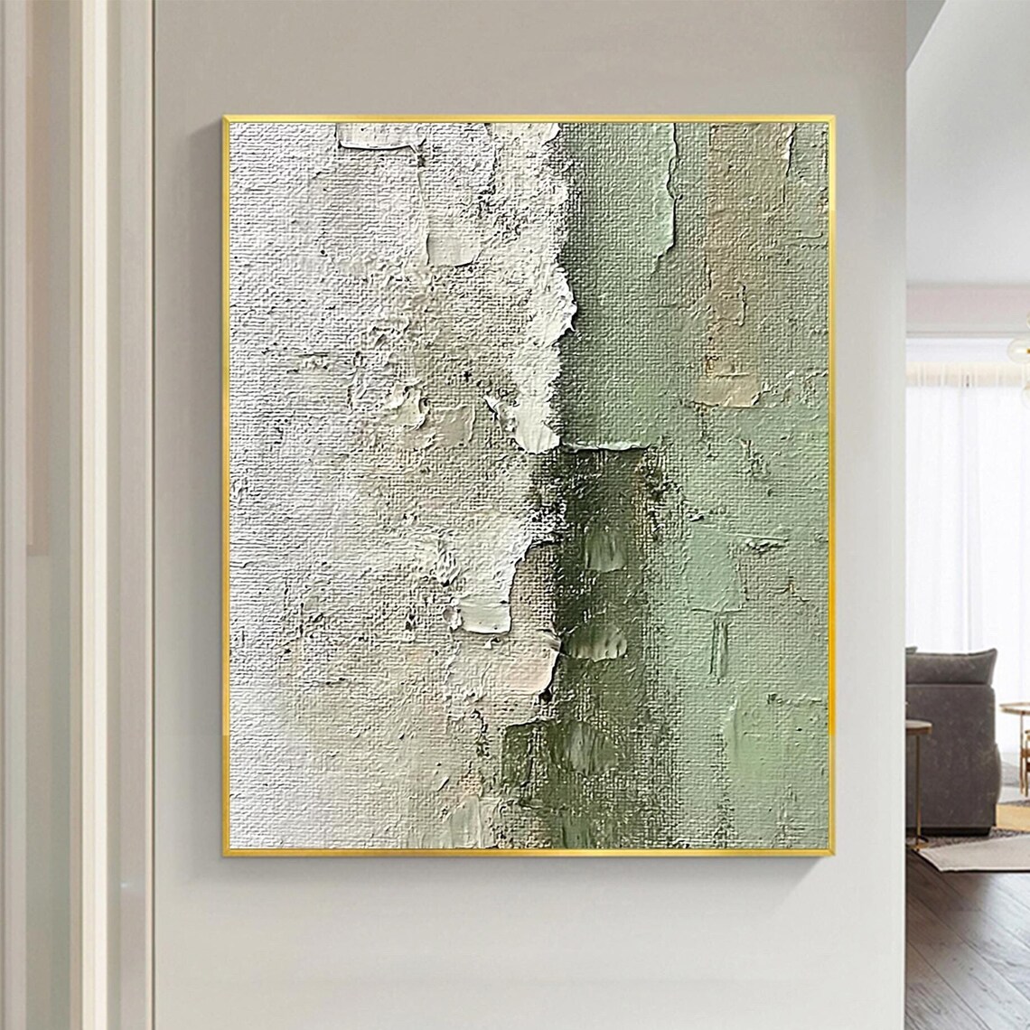 Beige And Green Oil Painting, Modern Minimalist Art Print - Image 3