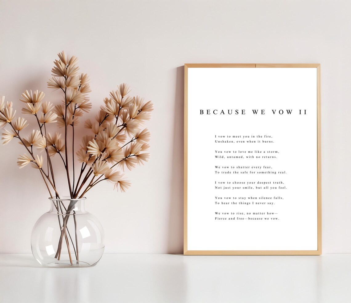 Because We Vow II Wedding Vow Poem Romantic Minimalist Decor Poster - Image 2