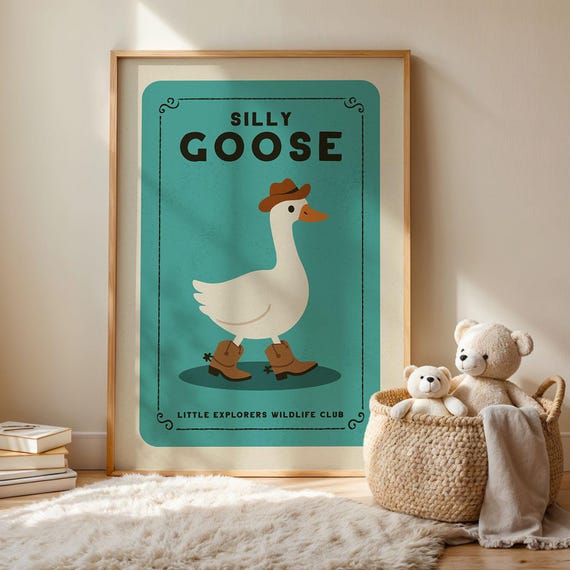 Silly Goose Nursery Wall Art Funny Animal Print Playful Kids Room Decor Baby Poster New Gift