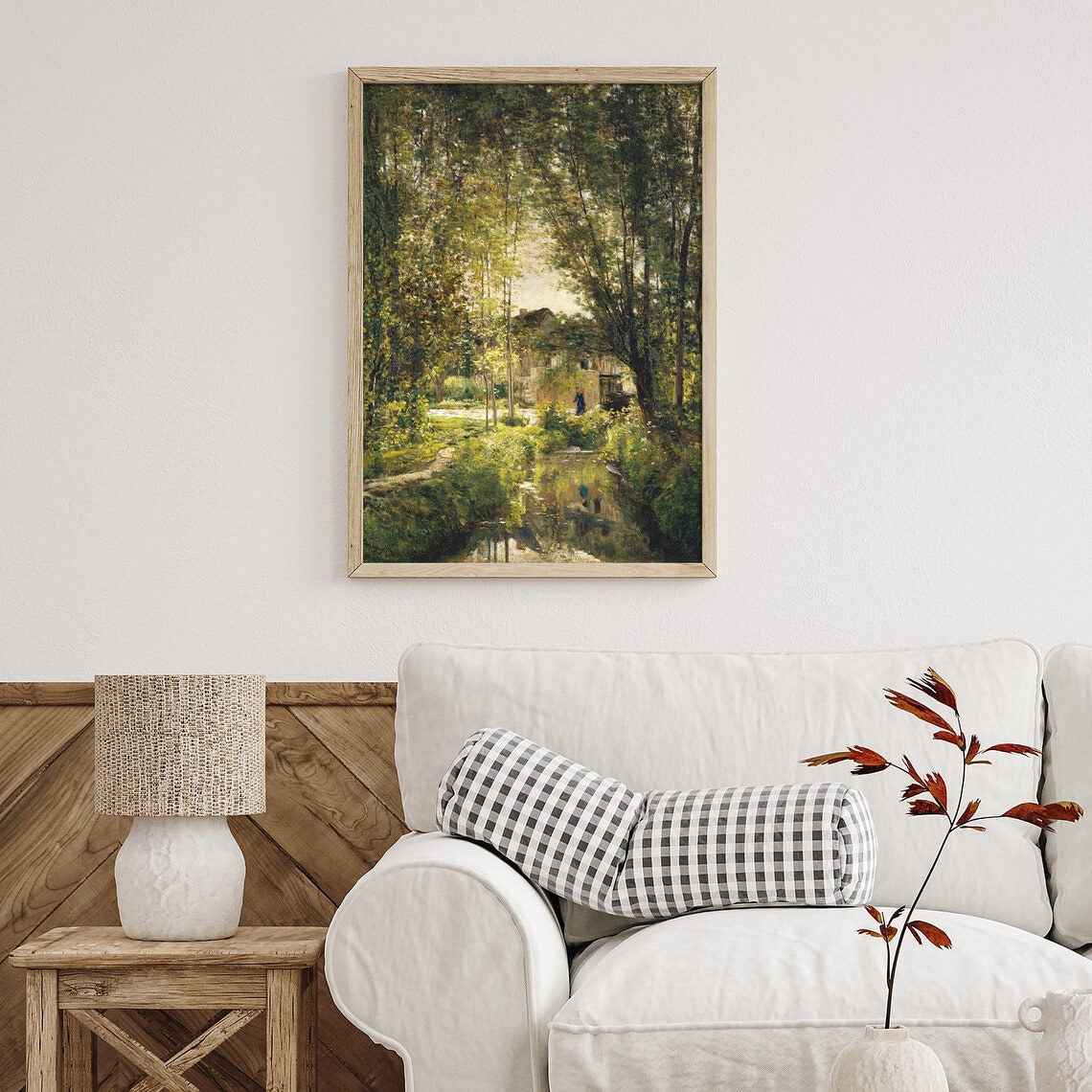 Vintage Summer Stream Through Sunlit Woods Cottage Painting Poster - Image 3