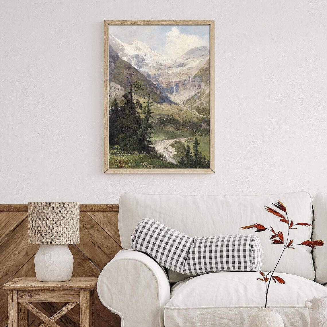 Alpine Mountain Glacier Valley Waterfall Vintage Summer Landscape Poster - Image 3
