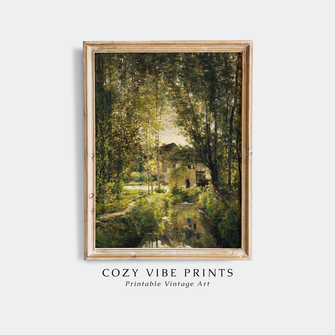 Vintage Summer Stream Through Sunlit Woods Cottage Painting Poster