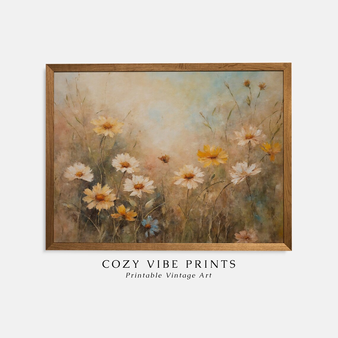 White Daisies Meadow Vintage Botanical Flower Field Painting Poster - Image 2