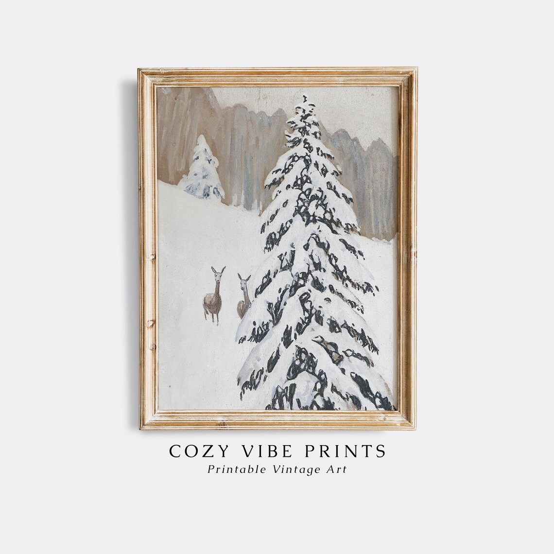 Snowy Winter Forest Pine Trees Deer Vintage Christmas Poster - Image 4