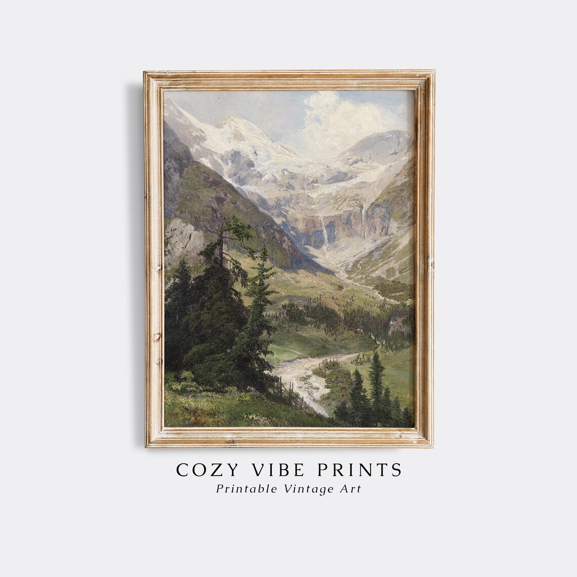Alpine Mountain Glacier Valley Waterfall Vintage Summer Landscape Poster - Image 2
