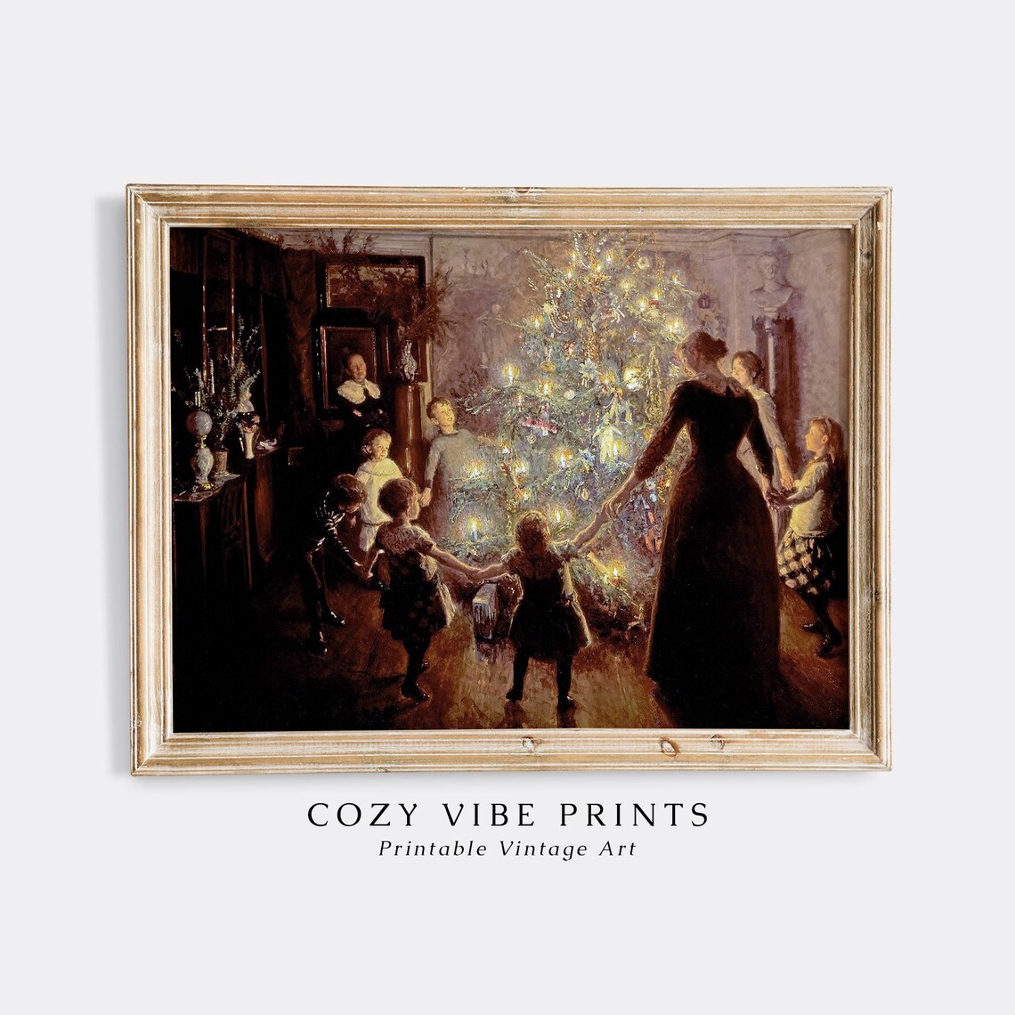 Antique Christmas Tree Candlelight Family Gathering Painting Poster - Image 3
