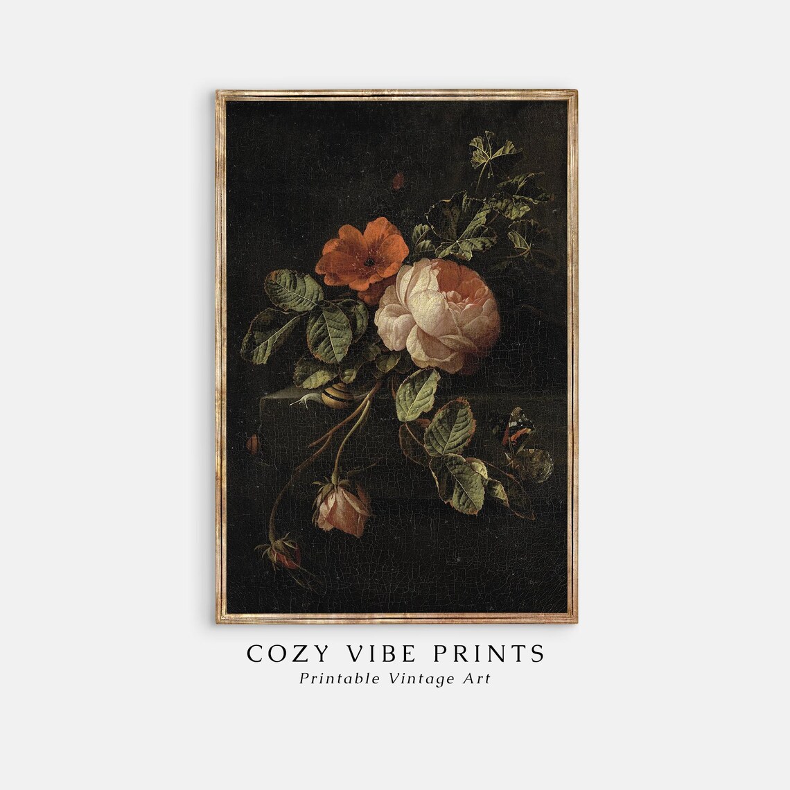 Roses Still Life Dark Background Vintage Floral Oil Painting Poster - Image 2