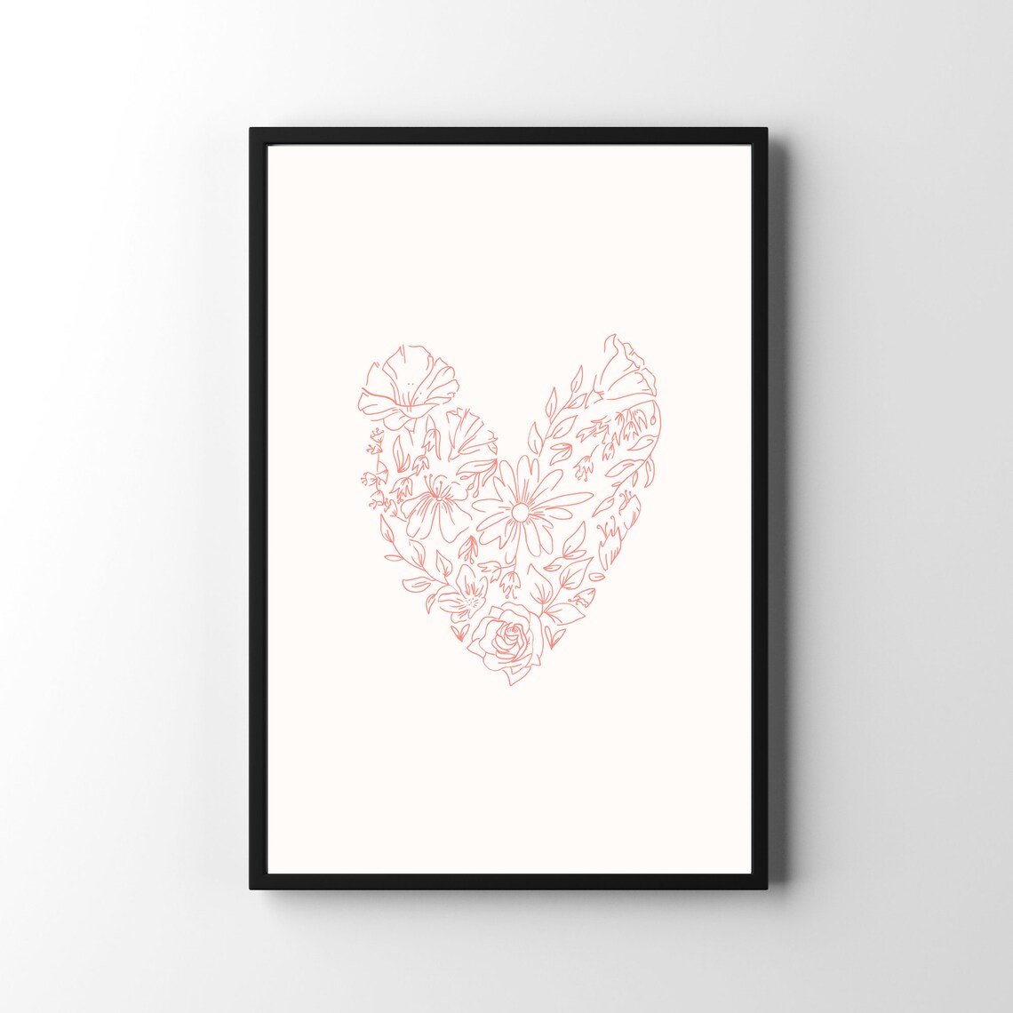 Floral Heart Line Art Print Romantic Red Flowers Love Wall Decor Gift - Image 2