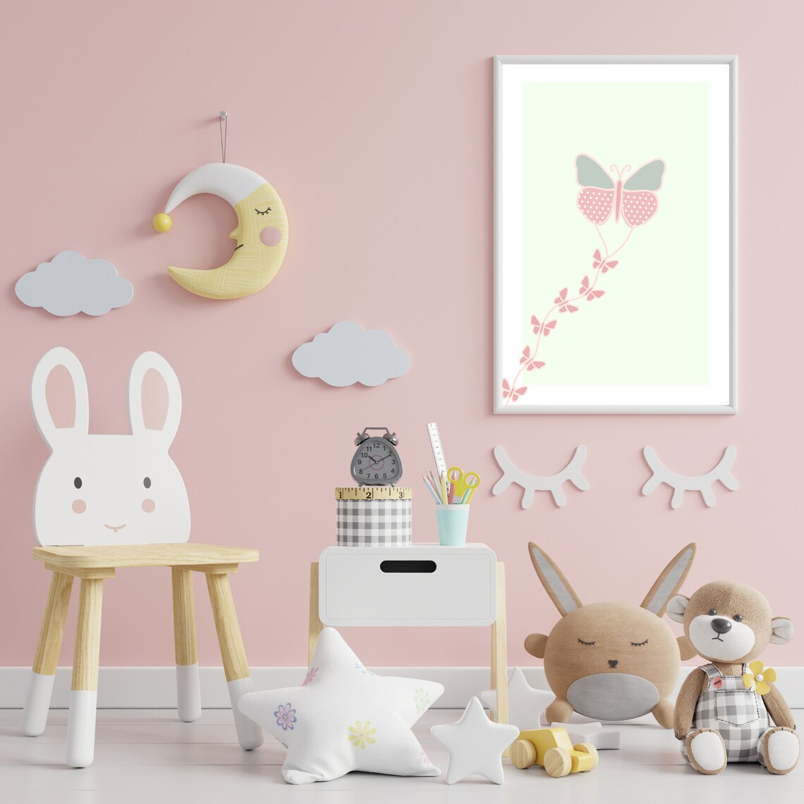 Pastel Butterfly Kite Art Print Nursery Butterfly Girls Room Wall Decor - Image 4
