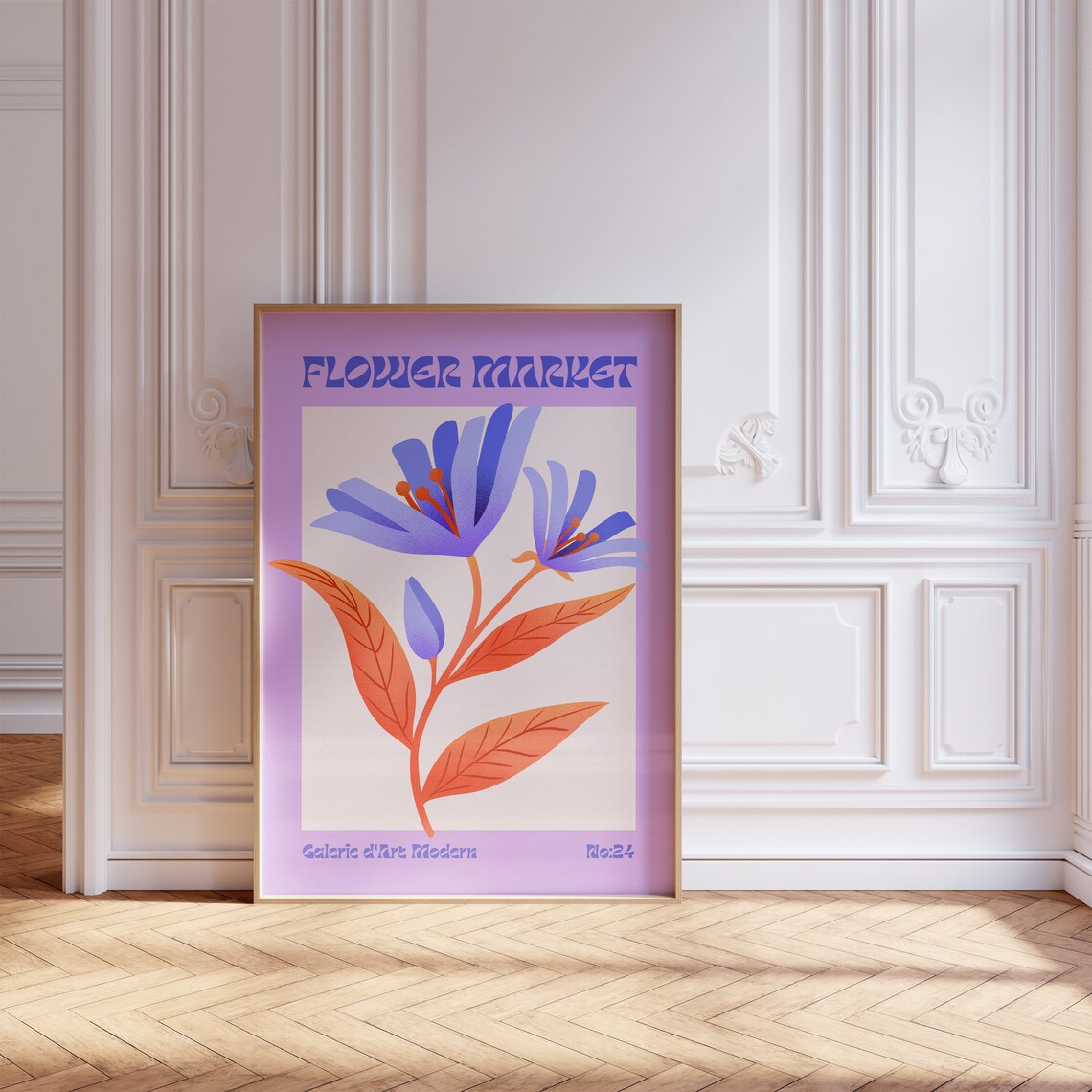 Flower Market No 24 Blue Bellflowers Orange Leaves Art Poster - Image 5