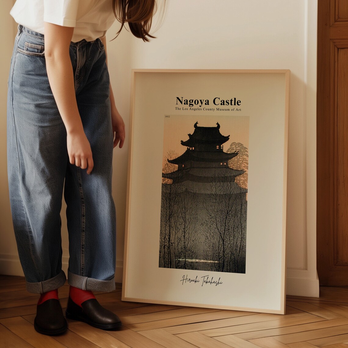 Hiroaki Takahashi Nagoya Castle 1932 Japanese Woodblock Art Poster - Image 5