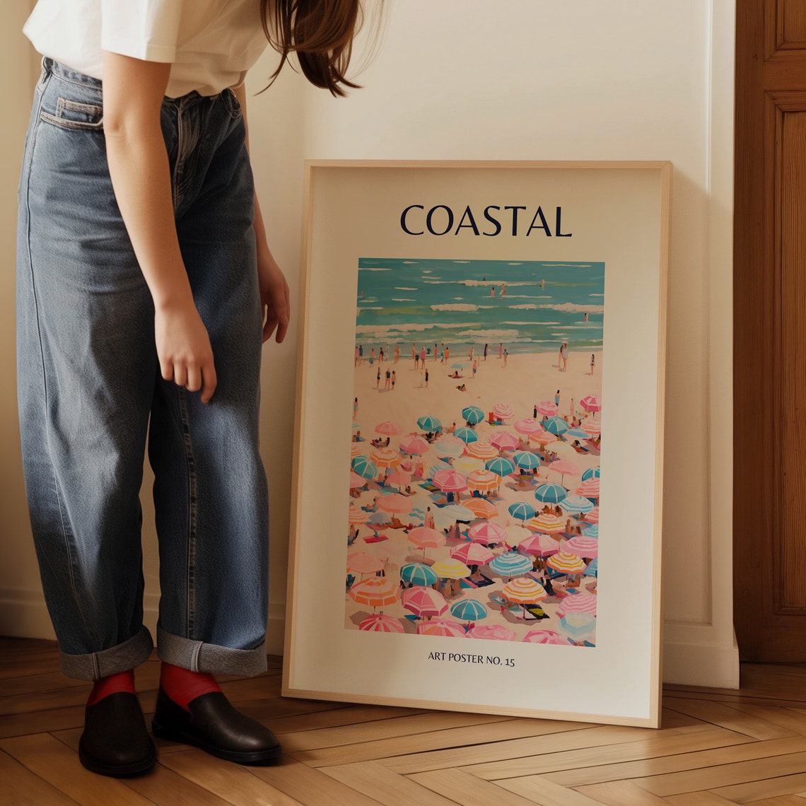Coastal Colorful Umbrellas Ocean Horizon View Art Poster No. 15 - Image 3