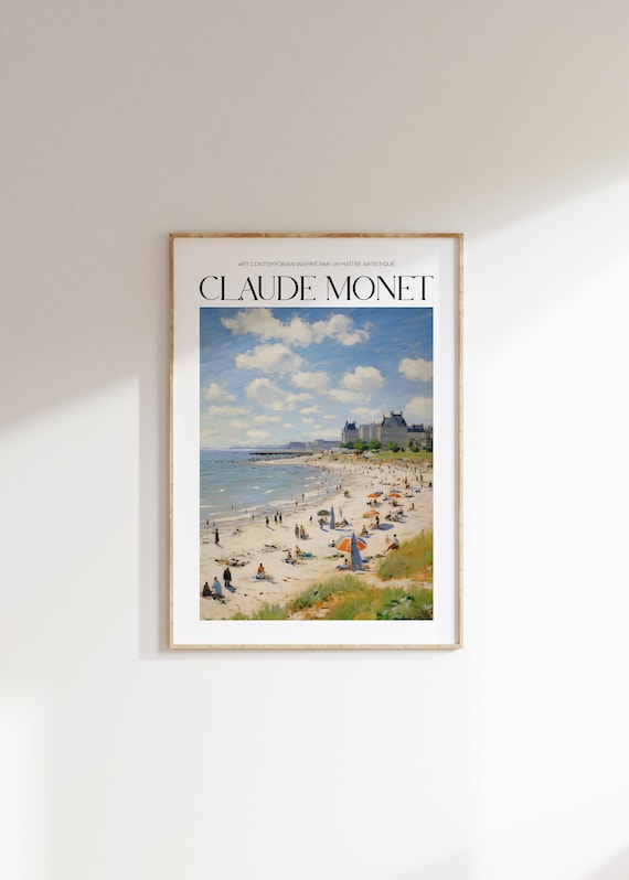 Claude Monet Inspired Sunny Beach Scene Impressionist Art Poster