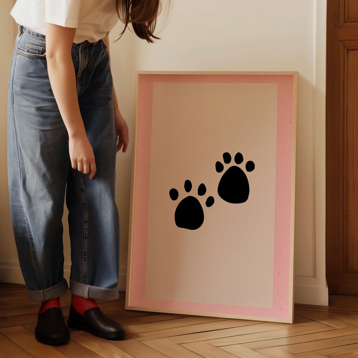 Minimalist Blush Pink Cat Paw Marks Cute Nursery Animal Art Poster - Image 5