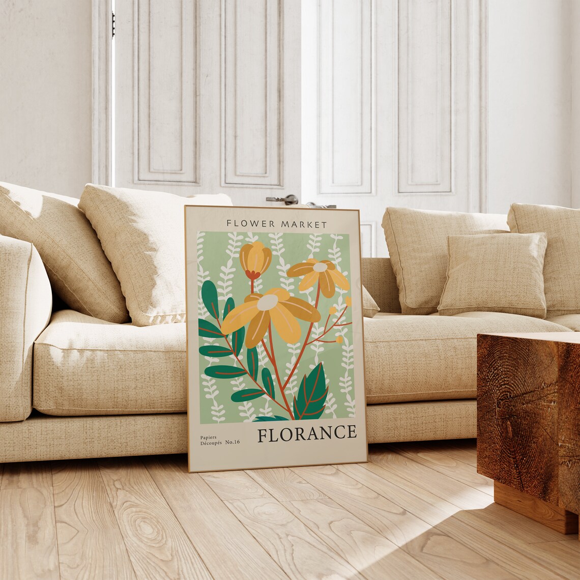 Flower Market Florance Golden Blooms Green Botanical Cutout Poster - Image 3
