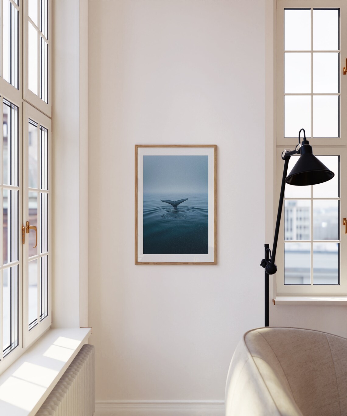 Whale Tail Diving Calm Blue Ocean Minimalist Photography Poster - Image 3