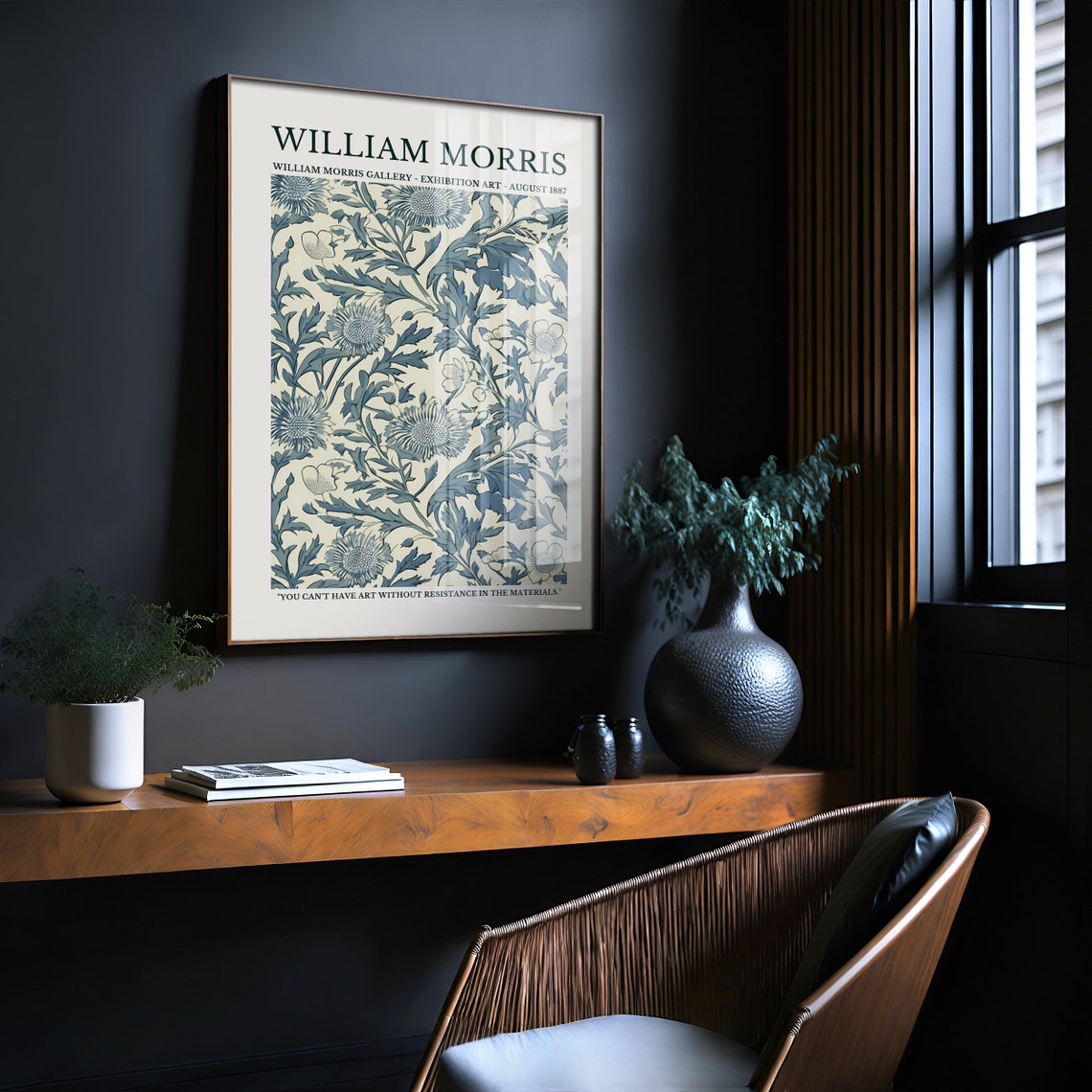 William Morris Blue Floral Gallery Exhibition 1887 Art Poster - Image 2