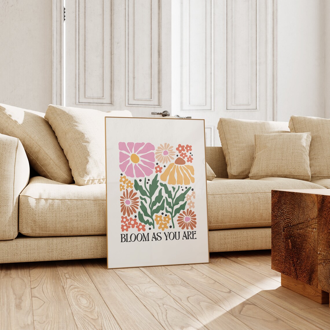 Bloom As You Are Colorful Retro Floral Quote Botanical Art Poster - Image 2