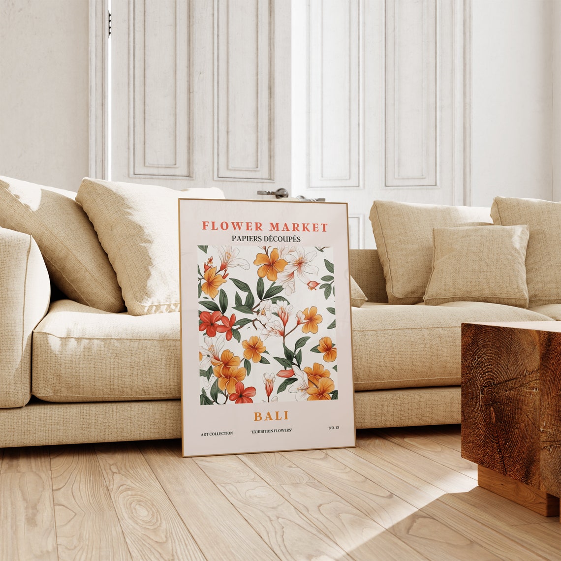 Flower Market Bali Orange Red Blossoms Green Leaves Tropical Poster - Image 3