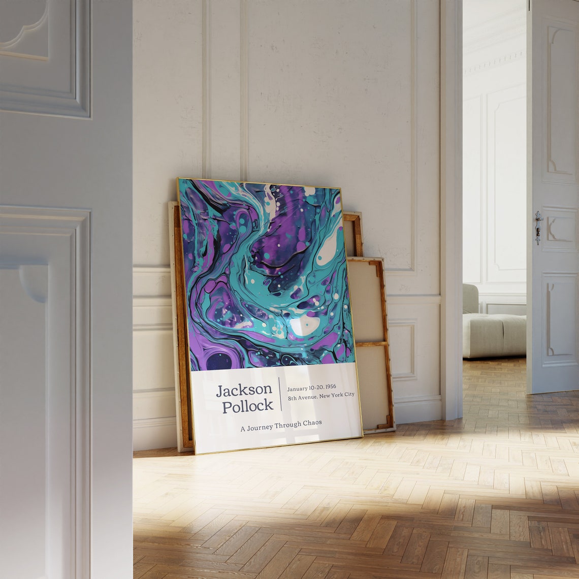 Jackson Pollock 1956 Exhibition Purple Teal Marbled Chaos Art Poster - Image 2