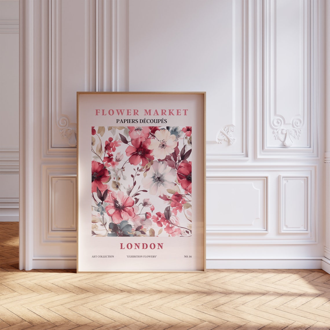 Flower Market London Ruby Red Watercolor Bloom Bouquet Art Poster - Image 5