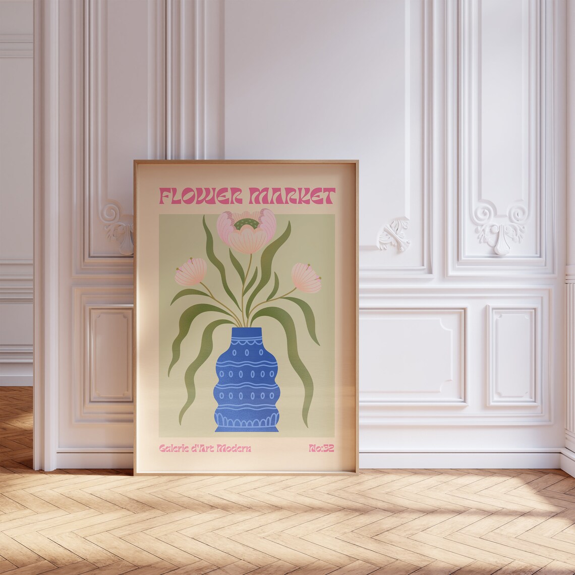 Flower Market No 32 Blush Pink Blooms Blue Vase Floral Art Poster - Image 5