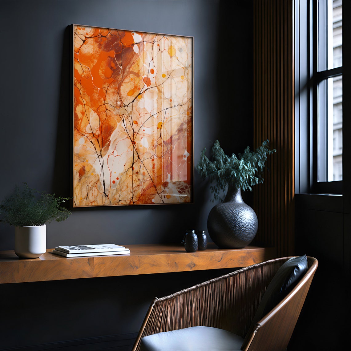 Jackson Pollock Style Amber Marble Vein Fluid Abstract Art Poster - Image 2