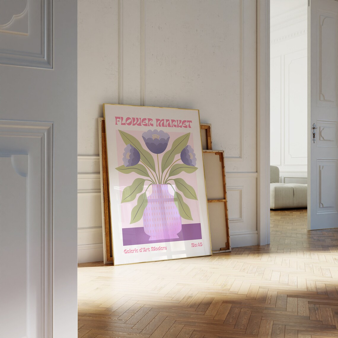Flower Market No 48 Blue Anemones Lilac Vase Pink Retro Poster - Image 2