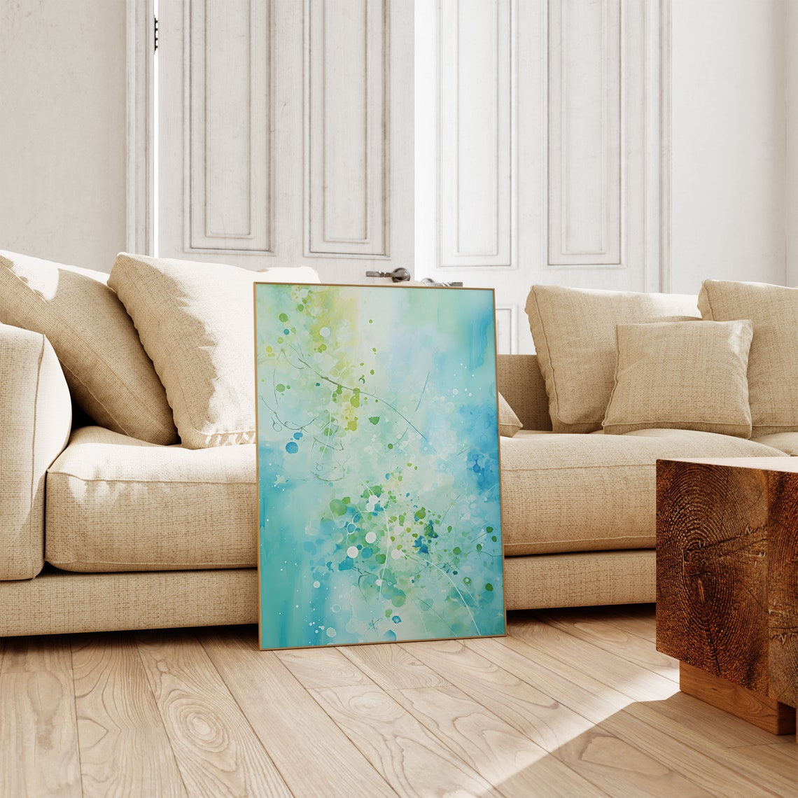 Jackson Pollock Inspired Blue Green Splatter Abstract Poster - Image 3