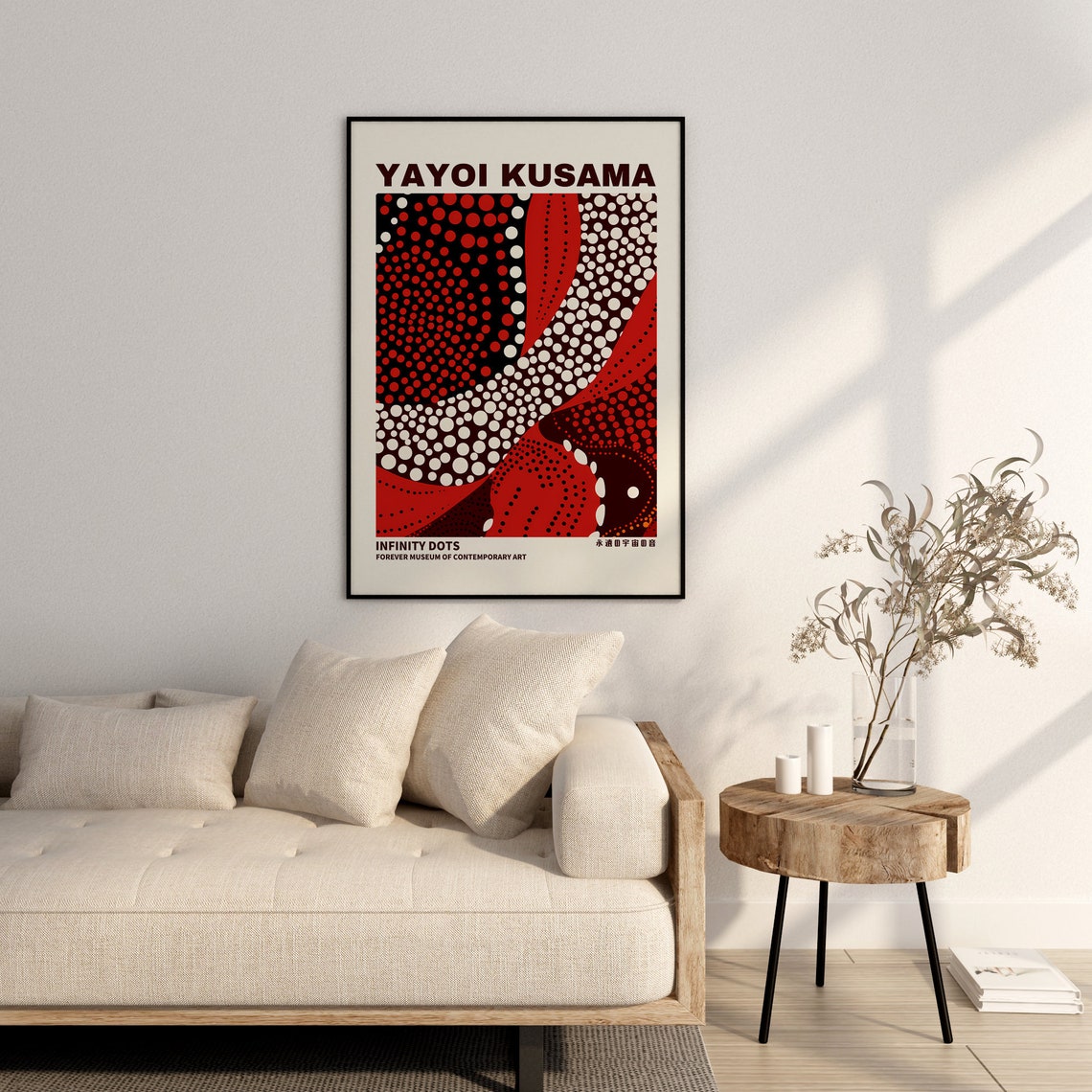 Yayoi Kusama Infinity Dots Red White Black Waves Modern Art Poster - Image 2
