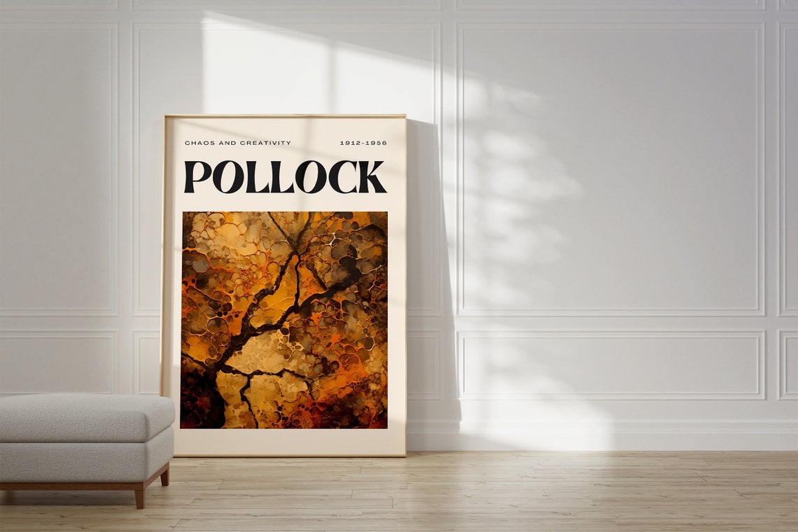 Jackson Pollock Chaos and Creativity Golden Amber Cellular Art Poster