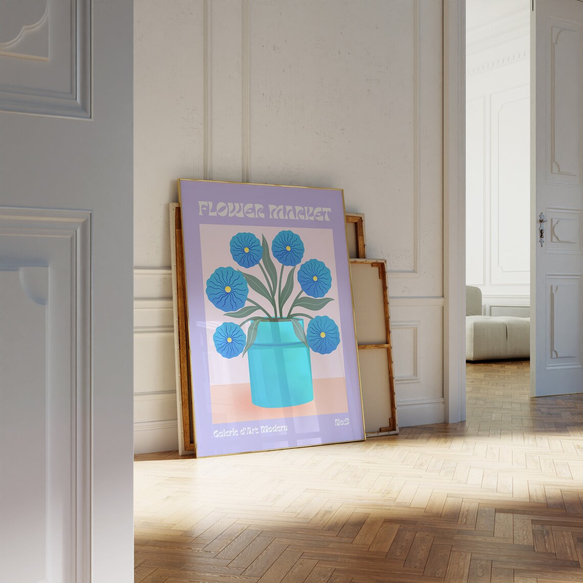Flower Market No 5 Blue Anemones In Turquoise Vase Art Poster - Image 2