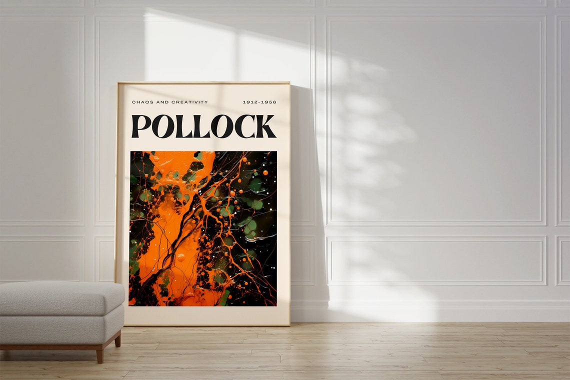 Pollock Chaos and Creativity Orange Drip Abstract Art Poster